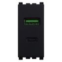 ETTROIT Presa USB 2 Porte 3,1A USB-A + USB Type C Colore Nero Compatibile Con Vimar Arkè - VA3002